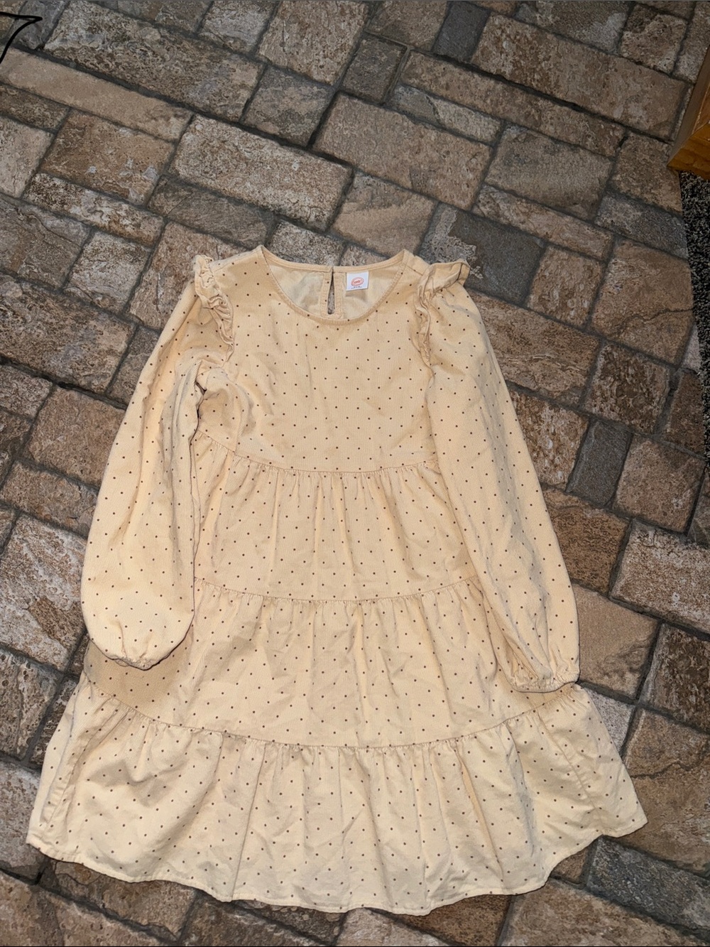 wonder nation Cream Polka Dot Tiered Long-Sleeve Dress